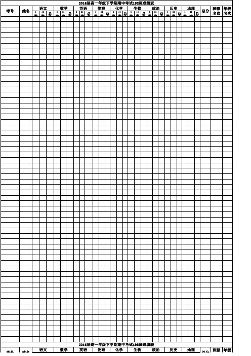 高一年级成绩表模板