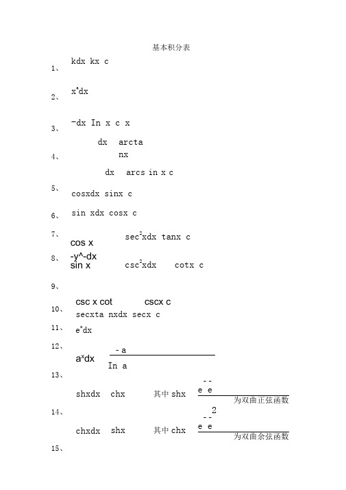 基本积分表