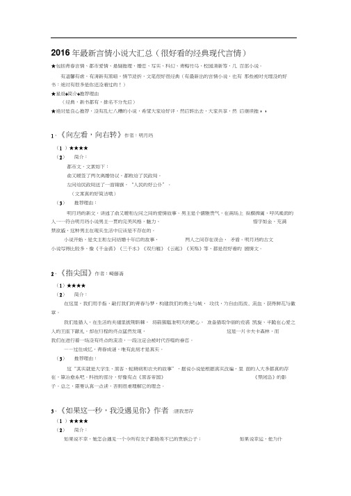 2016年最新言情小说大汇总(经典现言、都市、青春等)