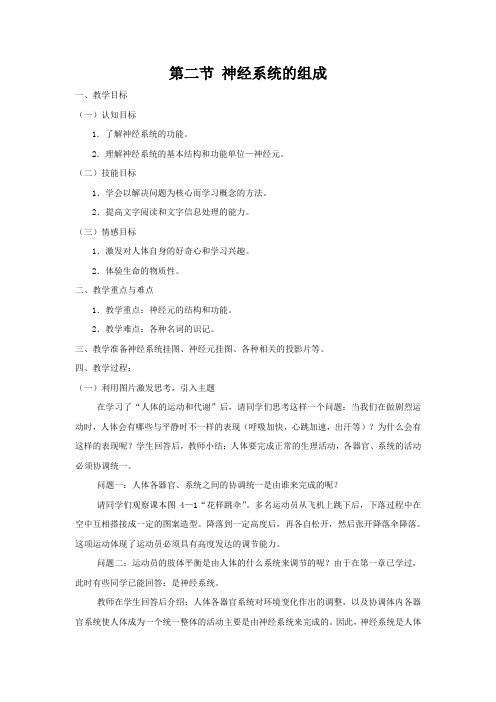 人教版生物七下第四单元6.2神经系统的组成教案