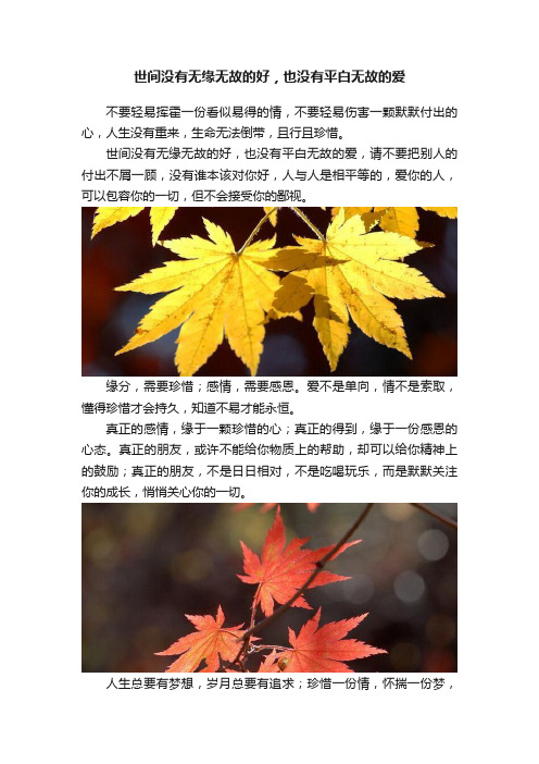 世间没有无缘无故的好，也没有平白无故的爱
