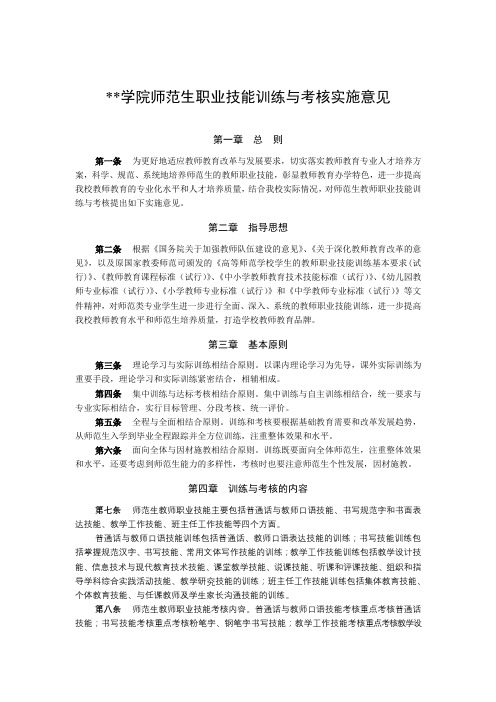 盐城师范学院师范生职业技能训练与考核实施意见【模板】
