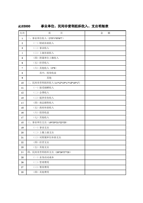 A103000事业单位、民间非营利组织收入、支出明细表