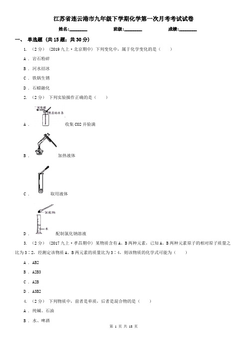 江苏省连云港市九年级下学期化学第一次月考考试试卷