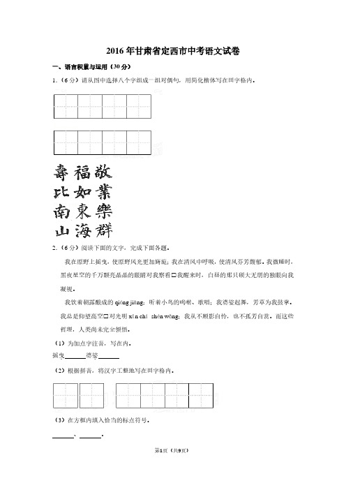 2016年甘肃省定西市中考语文试卷