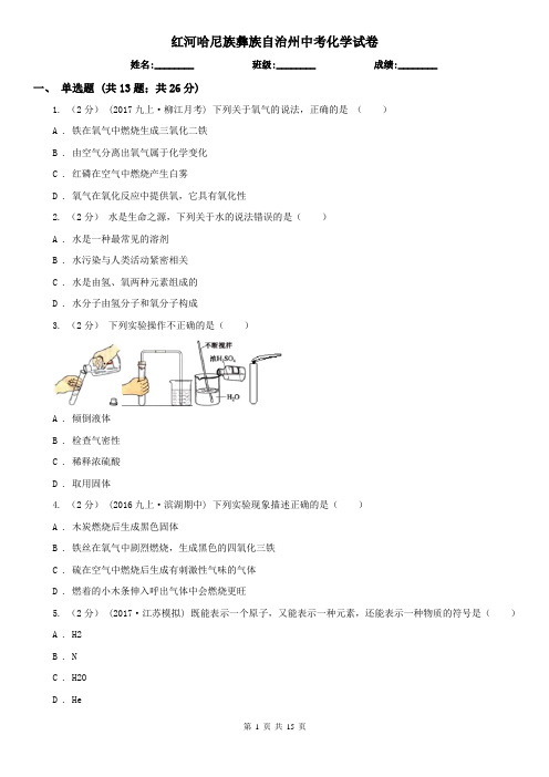 红河哈尼族彝族自治州中考化学试卷