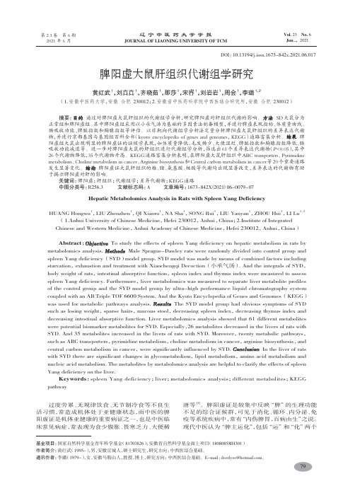 脾阳虚大鼠肝组织代谢组学研究-黄红武