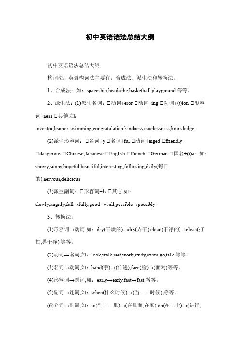 初中英语语法总结大纲
