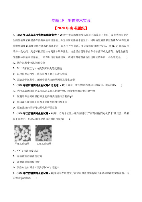 2020年高考生物真题分类训练 专题19 生物技术实践(学生版)