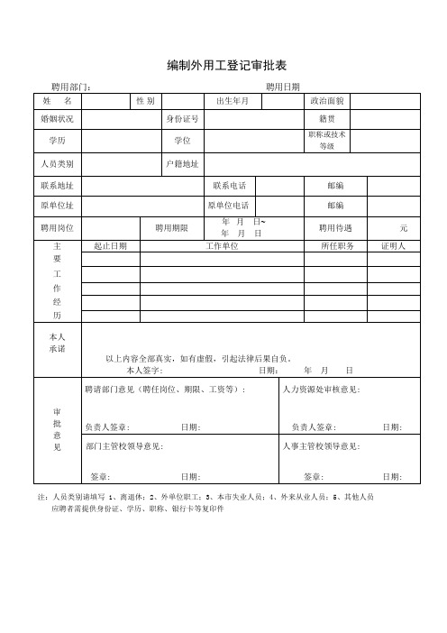 编制外用工登记审批表