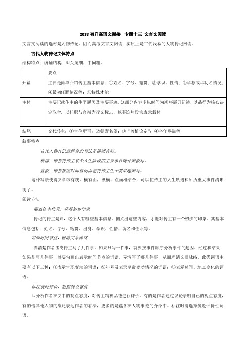 专题13 文言文阅读初升高语文衔接 Word版含解析