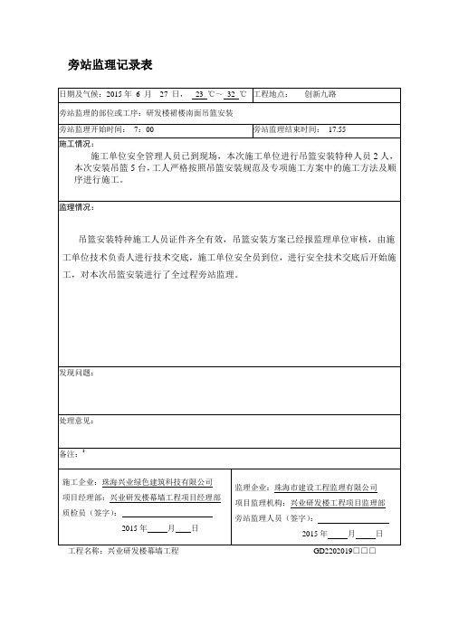 吊篮施工监理旁站记录(1)