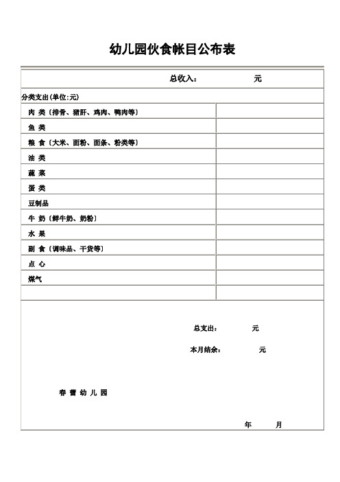 幼儿园伙食帐目公布表