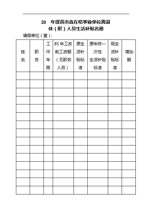 哈尔滨市提高市直在哈事业单位离退休(职)人员生活补贴名册