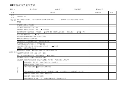 医院病历质量检查表