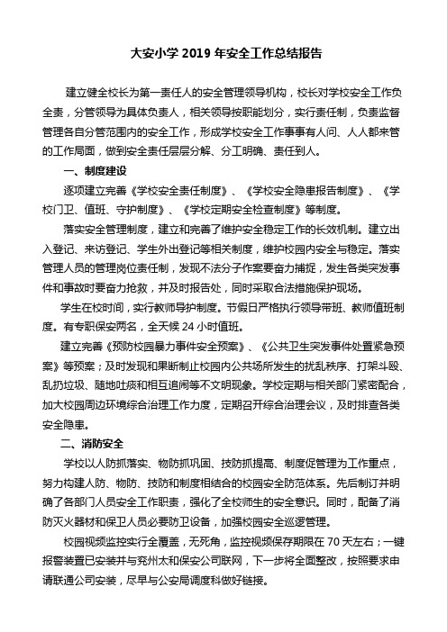 大安小学2019年安全工作总结报告