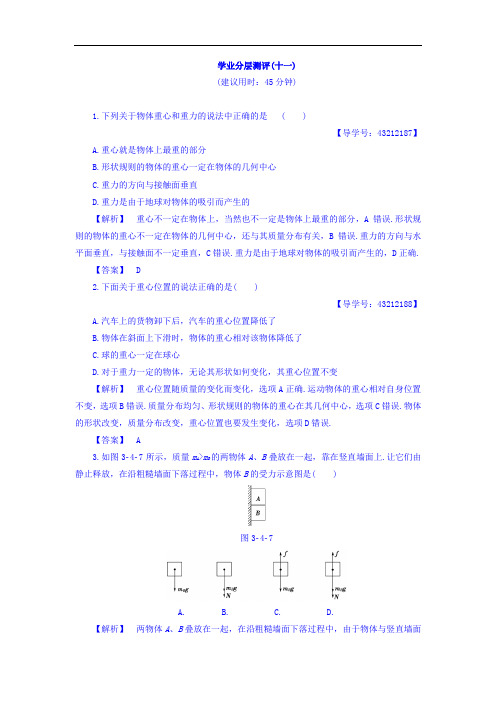 2017-2018学年高中物理沪科版必修一学业分层测评：第3章 3-4 分析物体的受力 学业分层测评 含答案 精品