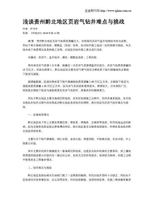 浅谈贵州黔北地区页岩气钻井难点与挑战