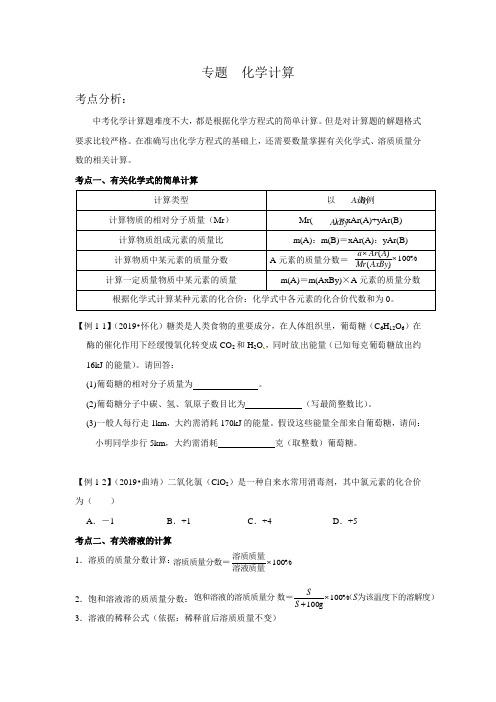 中考化学专题复习化学计算 精讲精练(含答案)