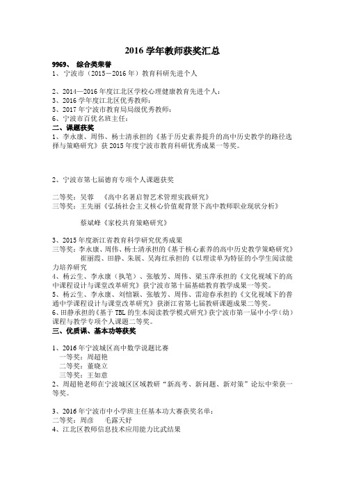 2016学年教师获奖汇总 .doc