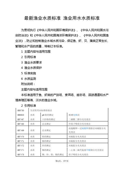 渔业用水水质标准