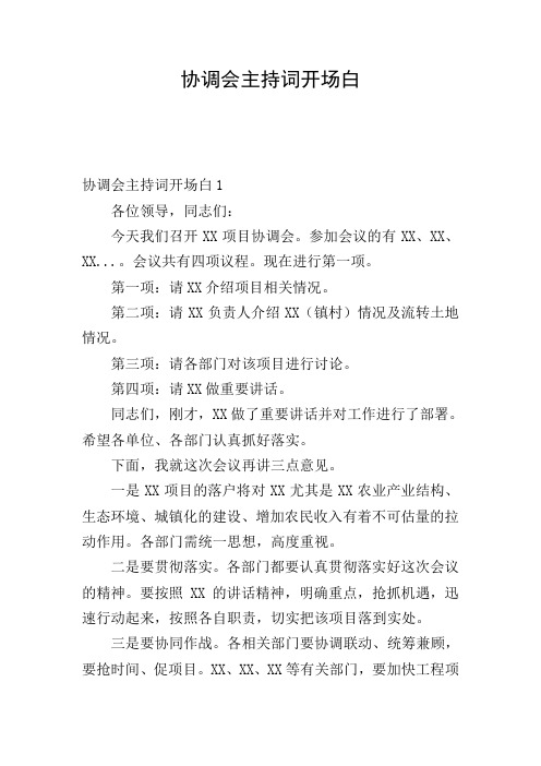 协调会主持词开场白