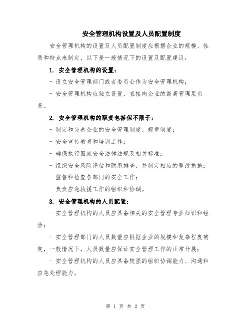 安全管理机构设置及人员配置制度