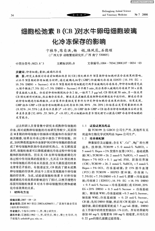 细胞松驰素B(CB)对水牛卵母细胞玻璃化冷冻保存的影响