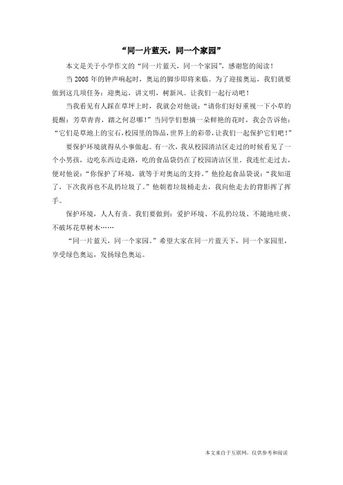 “同一片蓝天,同一个家园”_小学作文
