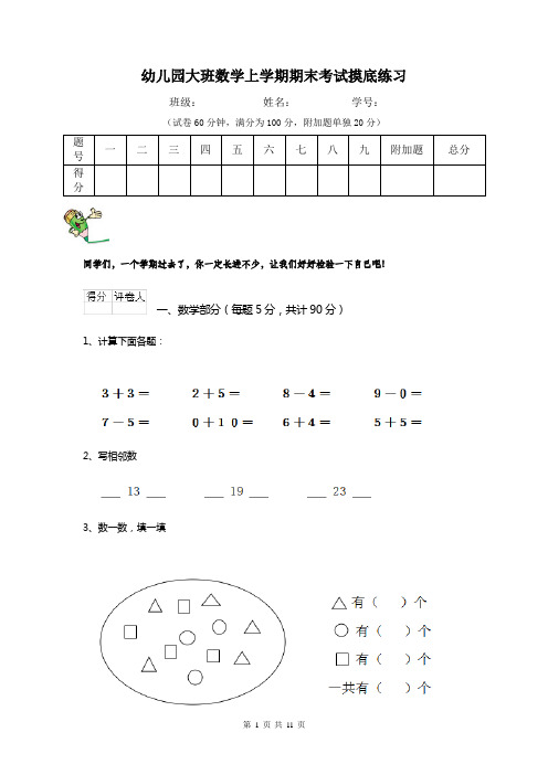 幼儿园大班数学上学期期末考试摸底练习