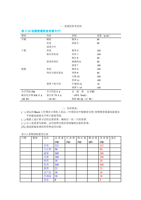 食谱分析与编制