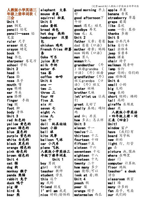 (完整word版)人教版小学英语全部单词表