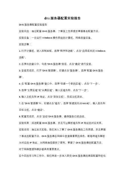 dns服务器配置实验报告