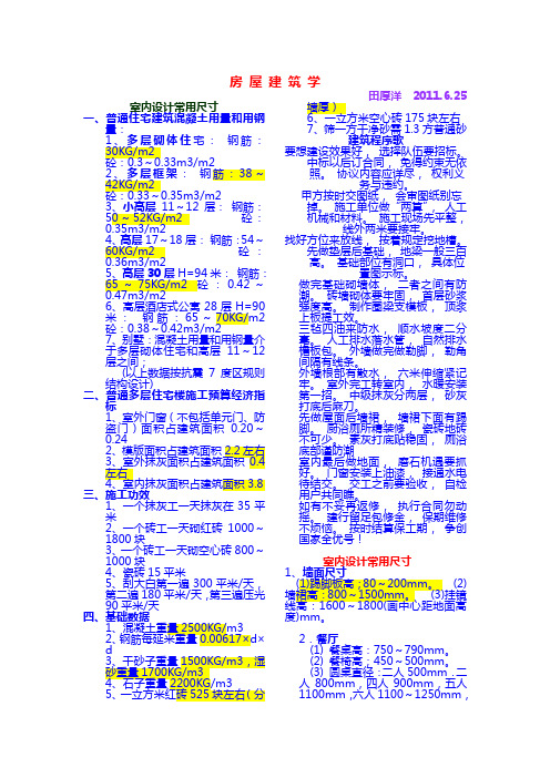 房屋建筑学常用数据 常用数据