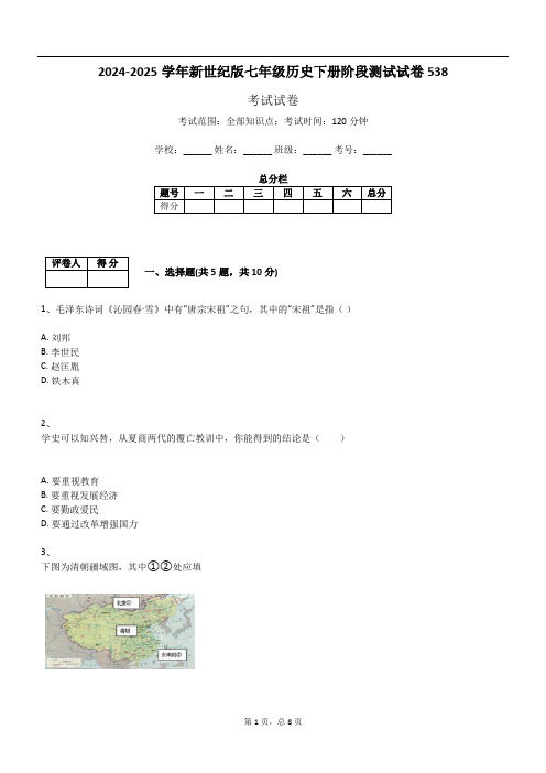 2024-2025学年新世纪版七年级历史下册阶段测试试卷538