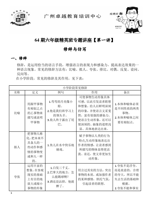 64期六年级语文精英班专题--修辞和仿写