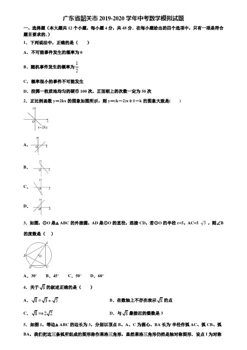 广东省韶关市2019-2020学年中考数学模拟试题含解析