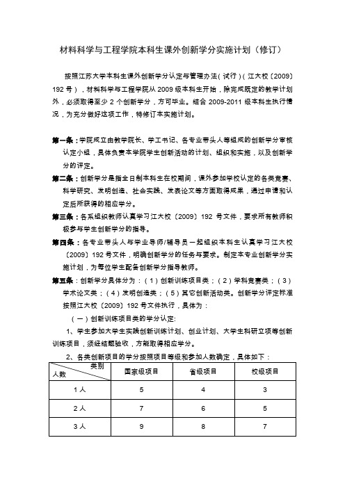材料科学与工程学院本科生课外创新学分实施计划(修订)