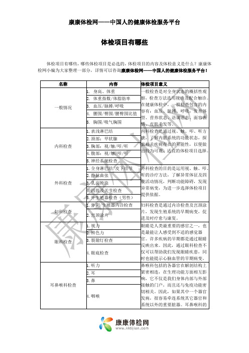 体检项目有哪些