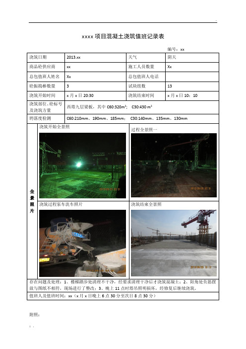 混凝土浇筑值班记录表