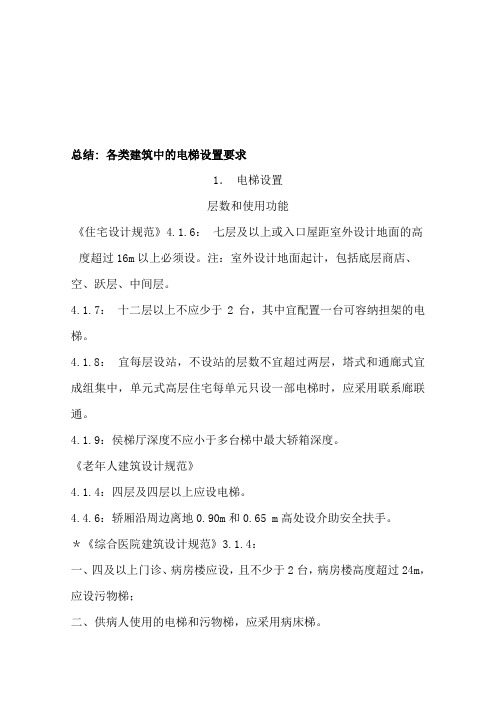 各类建筑中的电梯设置要求