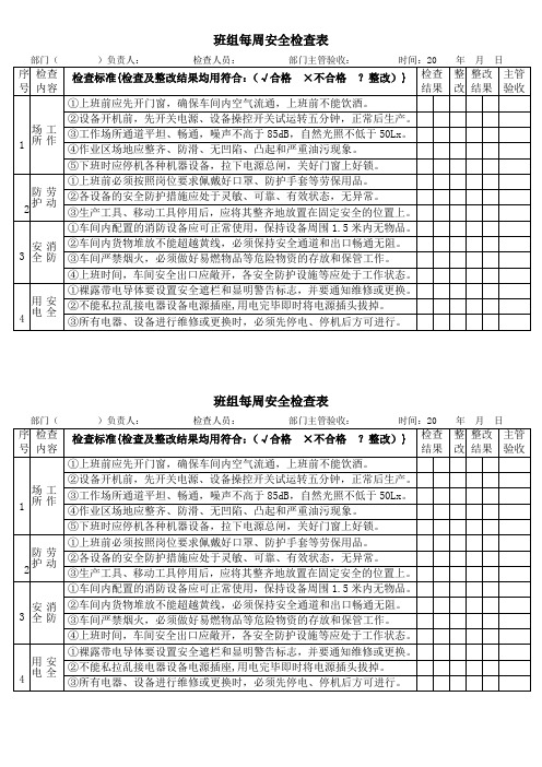 车间每周安全检查表
