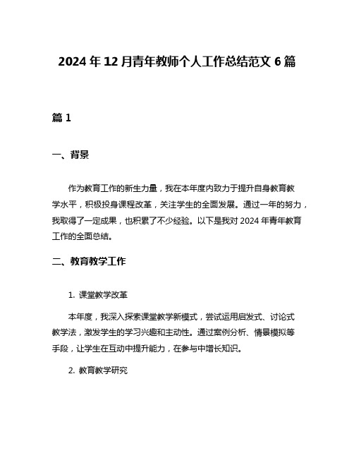 2024年12月青年教师个人工作总结范文6篇