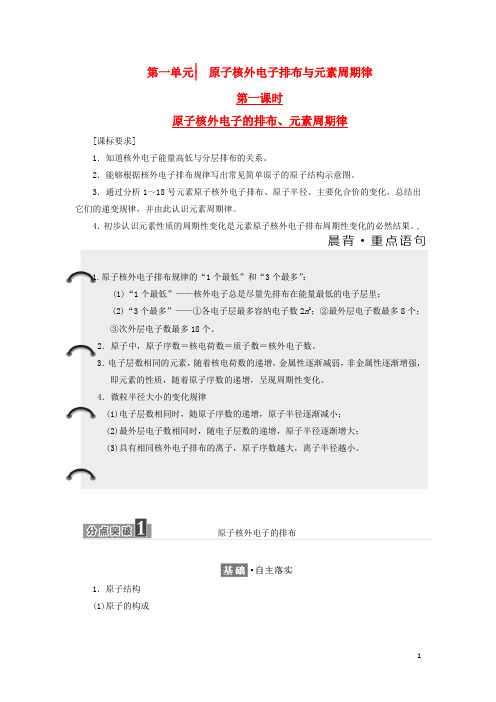 高中化学专题1微观结构与物质的多样性第一单元原子核外电子排布与元素周期律教学案苏教版必修2