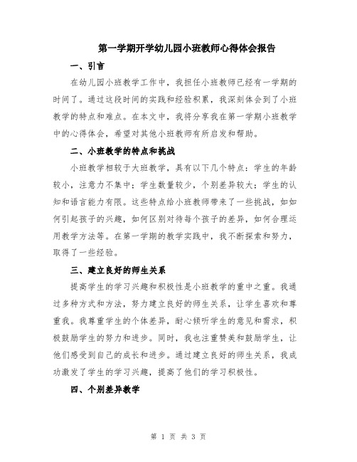 第一学期开学幼儿园小班教师心得体会报告