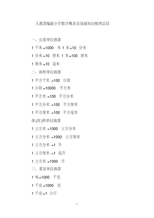 人教部编版小学数学概念及基础知识梳理总结