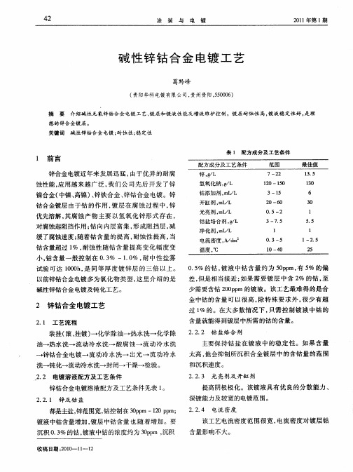碱性锌钴合金电镀工艺