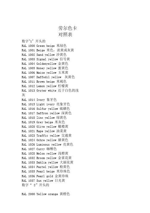 劳尔色卡对照表