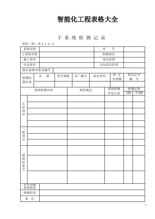 智能化工程表格大全