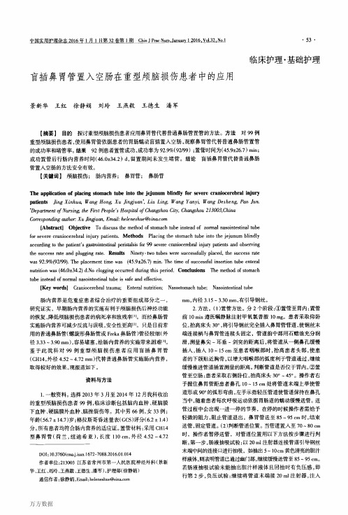 盲插鼻胃管置入空肠在重型颅脑损伤患者中的应用重点